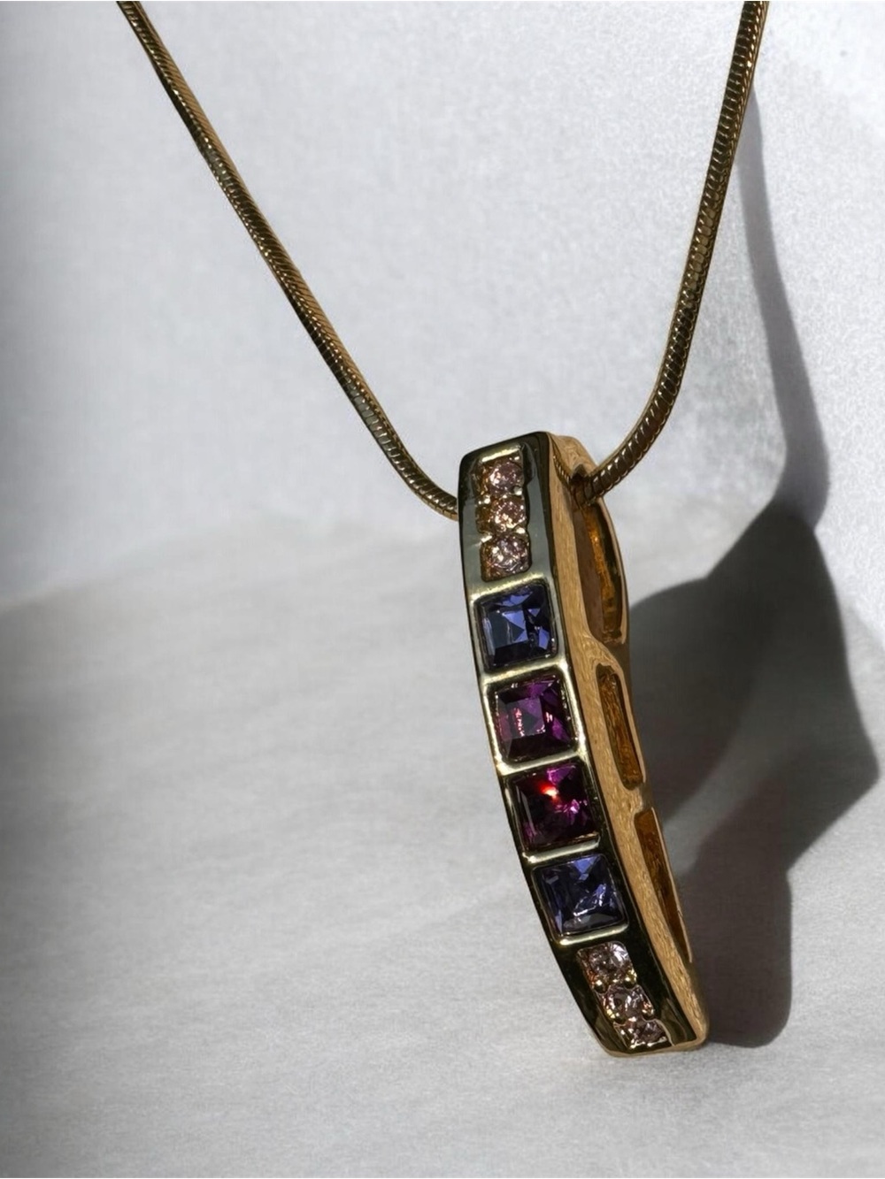 Lia Sophia Gold-Tone Pendant Necklace with Purple and Blue Stones